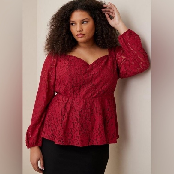 torrid Tops - Torrid Lace Puff Sleeve Peplum blouse size 0 or Large